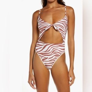 Veronica Beard Aniston Tiger-Print Cutout One-Piece Swimsuit Size M